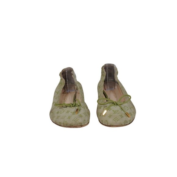 Louis Vuitton Womens Ballet Flats US 7 EU 36.5 Green Mini Lin Monogram Slippers - Picture 2 of 10